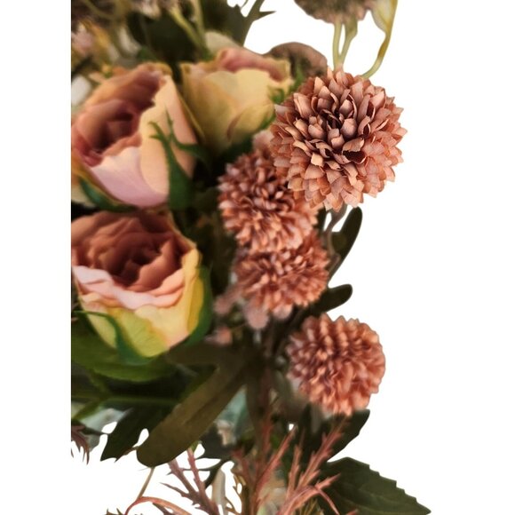 Artificial Wildflower Bouquet Roses, Thistles & Wild Blooms in Pink & Peach, Fau - Picture 9 of 15